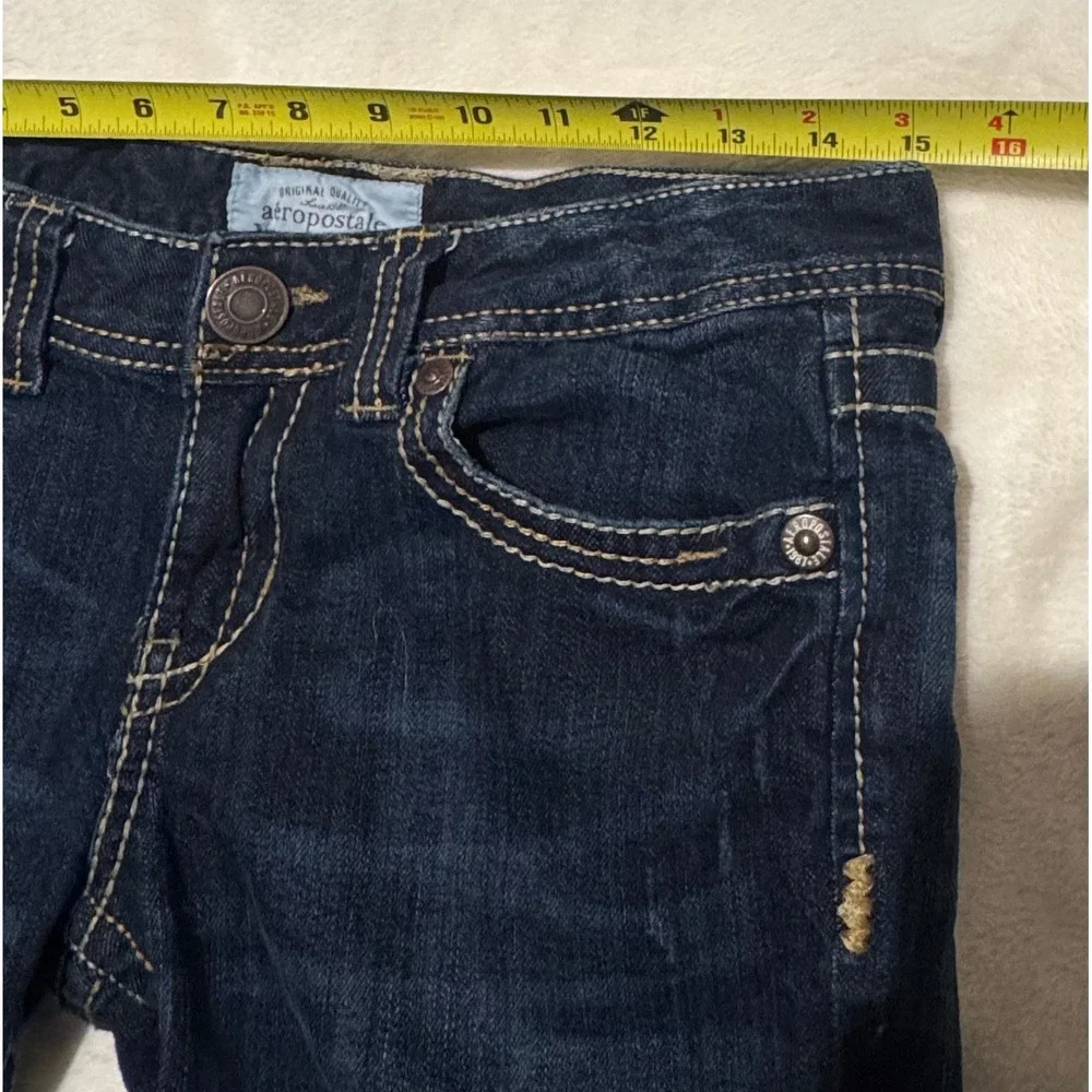 Vintage Y2K Aeropostale Flap Pocket Denim Bermuda Shorts Dark Wash Jorts Sz 5/6 - Picture 5 of 7